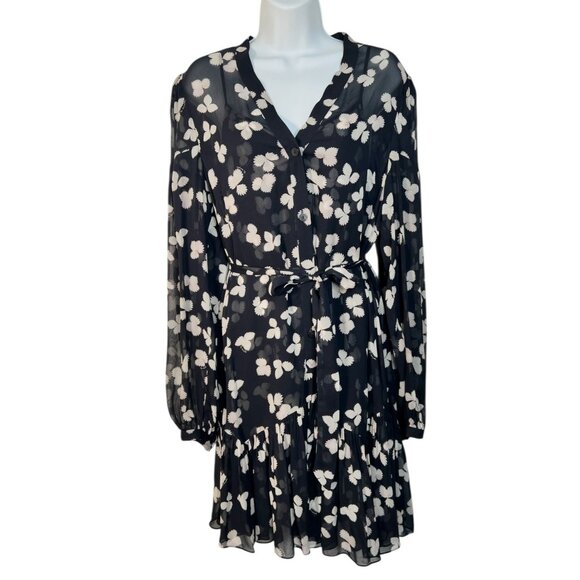 The Kooples Naive Flowers Chiffon Mini Dress Black Belted US Large - Picture 8 of 16